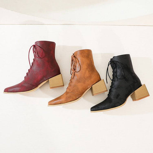 Martin Boots Women Thick Heel Pointed Toe Zipper
